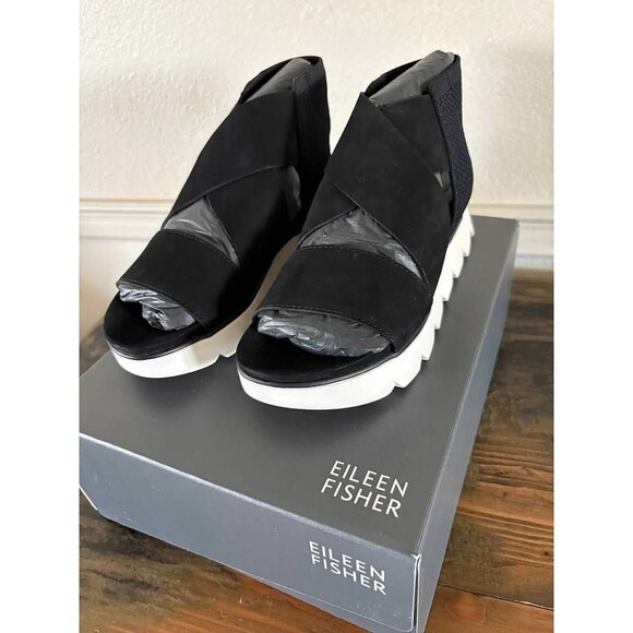 Eileen Fisher Chant  Leather Platform Wedge Sandal Women's Size-NIB-8, 8.5,10,11 - Picture 3 of 6